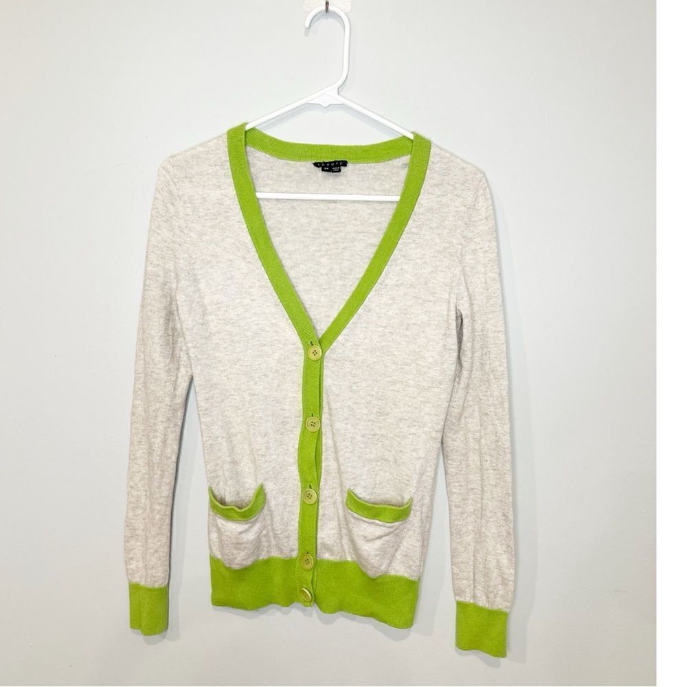Theory chelsea cashmere cotton cardigan sweater green gray